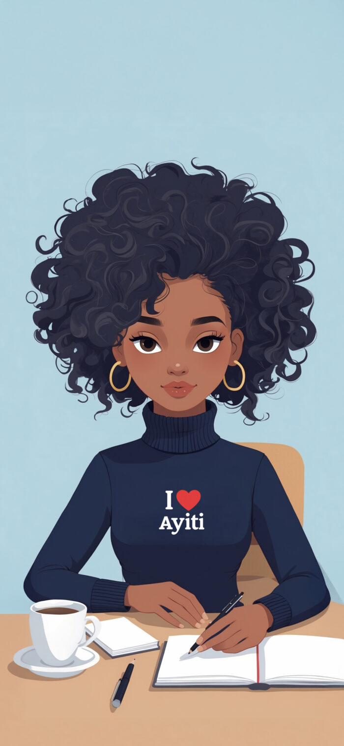 Haitian woman writing illustration